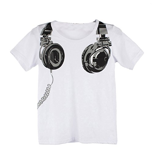 Malloom® Garçon Enfants Casque été Casual Manches Courtes Tête Chemisiers T-shirt Tees Vêtements (110, Blanc)