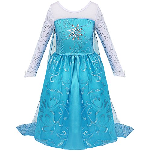 YiZYiF Enfant Fille Déguisement Reine des Neige Costume Robe Princesse (110, Bleu #)