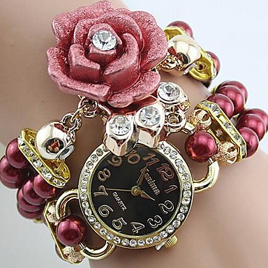 PETIT PRIX la montre à quartz de femmes a augmenté perle bande montre bracelet analogique PETIT PRIX la montre à quartz de femmes a augmenté perle bande montre bracelet analogique
