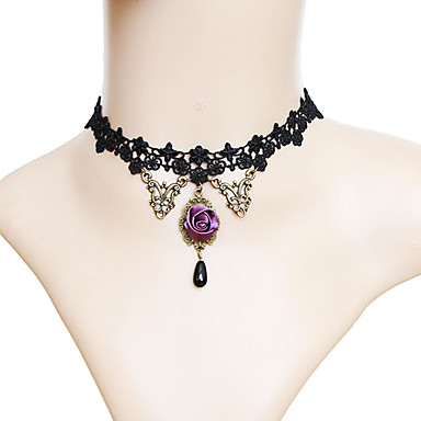 PRIX MINI purple rose et perle noire cuivre antique collier creux-out PRIX MINI purple rose et perle noire cuivre antique collier creux-out
