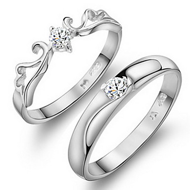 PRIX MINI plaqué cadeau de jour doux argent des femmes unisexes crowm claires cubes couple zircone anneaux (2 pcs) PRIX MINI plaqué cadeau de jour doux argent des femmes unisexes crowm claires cubes couple zircone anneaux (2 pcs)