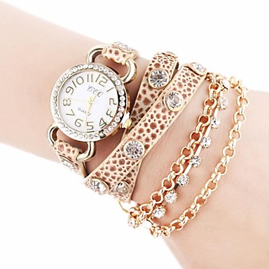 PETIT PRIX Chaîne Motif de la femme d'or Dial PU bande de quartz analogique montre-bracelet avec strass (couleurs assorties) PETIT PRIX Chaîne Motif de la femme d'or Dial PU bande de quartz analogique montre-bracelet avec strass (couleurs assorties)