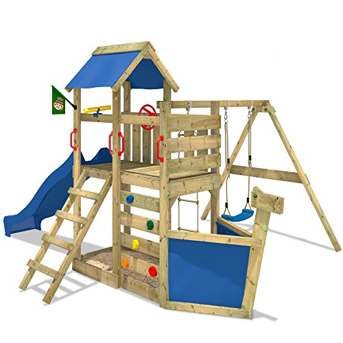 WICKEY tour de jeux Seaflyer aire de jeux tour d'escalade avec Toboggan Balançoire Bac à sable + Accessoires WICKEY tour de jeux Seaflyer aire de jeux tour d'escalade avec Toboggan Balançoire Bac à sable + Accessoires