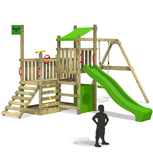 FATMOOSE PowerPalm Triple XXL Aire de jeux Tour d'escalade Balançoire cabane dans un arbre Bois (Couleur toboggan: vert clair) FATMOOSE PowerPalm Triple XXL Aire de jeux Tour d'escalade Balançoire cabane dans un arbre Bois (Couleur toboggan: vert clair)