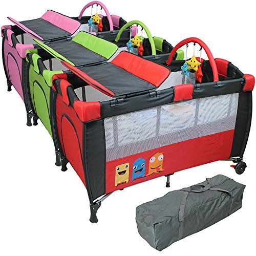 Monsieur Bébé ® Lit parapluie 60 cm x 120 cm + matelas + table à langer + jouets + hamac - Rouge - Norme NF EN716-1+A1