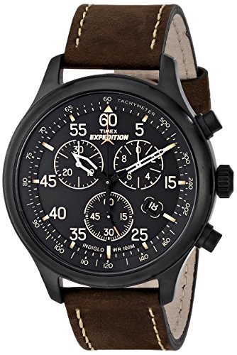 Timex - T49905D7 - Expédition - Montre Homme - Quartz Analogique - Cadran Noir - Bracelet Cuir Marron