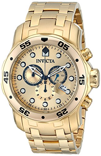 Invicta - 0074 - Pro Diver - Montre Homme - Quartz Chronographe - Cadran Doré - Bracelet Acier plaqué Doré