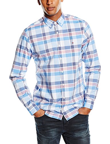 Tommy Hilfiger Bay - Chemise casual - Taille normale - Col classique - Manches longues - Homme - Multicolore (Twilight Blue Pt/Tomato/Multi) - 41 (Taille fabricant: XL)