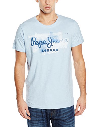 Pepe Jeans Golders - T-shirt - Uni - Manches courtes - Homme - Bleu (Frost Blue) - Large (Taille fabricant: L)