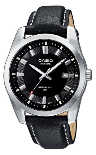 Casio - BEM-116L-1AVEF - Montre Homme - Quartz analogique - Dateur - Cadran Noir - Bracelet Cuir Noir