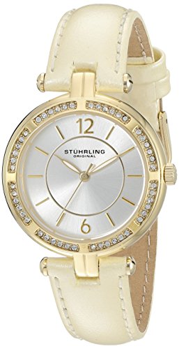 Stuhrling Original Serena 550.04 - Mouvement Cristal de roche - Affichage Analogique - Bracelet Cuir Beige et Cadran Argent - Femme