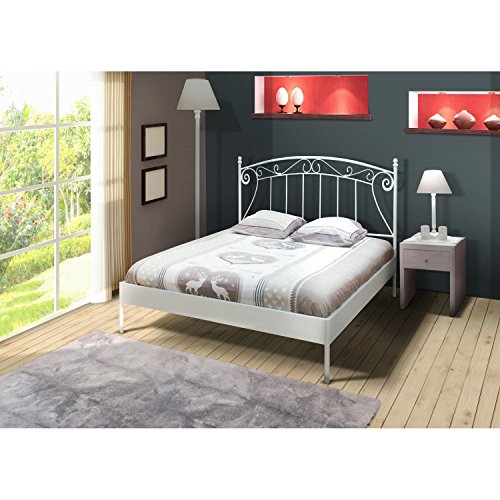 Lit 2 personnes 140X190 cm Romance blanc avec sommier