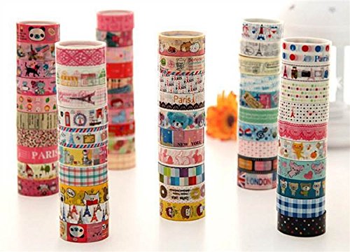 Lau&Home 5M Lot de 10 rouleaux de ruban adhésifs à motifs Idéal pour scrapbooking/ activités manuelles