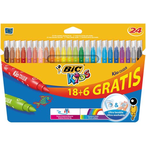 Bic Kids Kid Couleur Feutres ultra lavable Couleurs assorties 18+6 Gratuits Bic Kids Kid Couleur Feutres ultra lavable Couleurs assorties 18+6 Gratuits