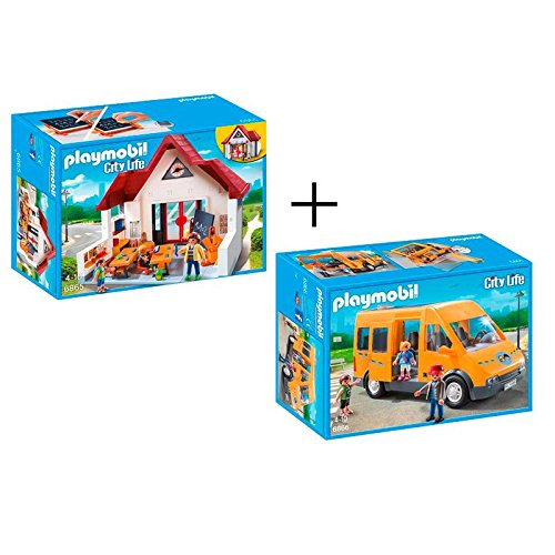 PLAYMOBIL® set en 2 parties 6865 6866 École + Car de Ramassage Scolaire