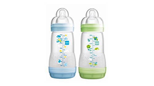 MAM Biberon Anti-Colique - 260ml - 0 à 6 mois - Tétine Débit 2 - Lot de 2 - Aléatoire (Bleu/Vert) MAM Biberon Anti-Colique - 260ml - 0 à 6 mois - Tétine Débit 2 - Lot de 2 - Aléatoire (Bleu/Vert)