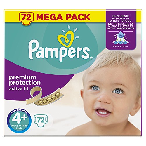 Pampers - Active Fit - Couches Taille 4 + (9-18 kg/Maxi+) - Mega Pack (x72 couches) Pampers - Active Fit - Couches Taille 4 + (9-18 kg/Maxi+) - Mega Pack (x72 couches)