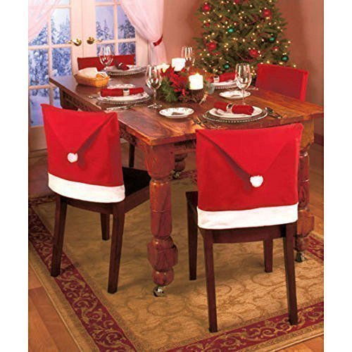 Housse dossier chaise forme chapeau père noël x 6 - décoration de noël