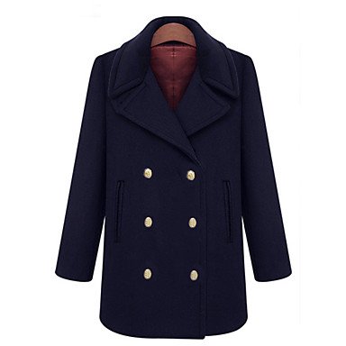 FF&CAI Women's Large Lapel Double Breasted Woolen Coats , navy blue , s
