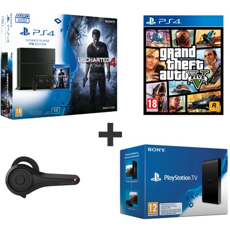 PACK PROMO Pack PS4 1 To Uncharted 4 PLUS GTA 5 PLUS PLAYSTATION TV PLUS OREILLETTE BLUETOOTH
