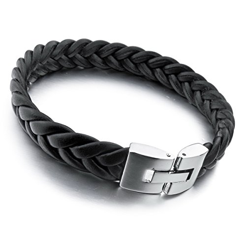 MunkiMix Acier Inoxydable Cuir Bracelet Bracelet Noir Argent Tressé Classique Homme MunkiMix Acier Inoxydable Cuir Bracelet Bracelet Noir Argent Tressé Classique Homme