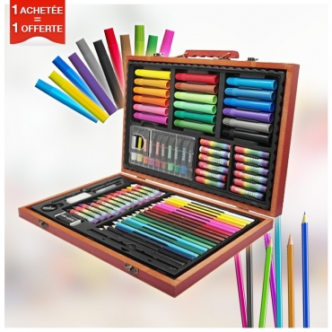 Mallette Bois - Dessin et Peinture - 77 pièces Mallette Bois - Dessin et Peinture - 77 pièces