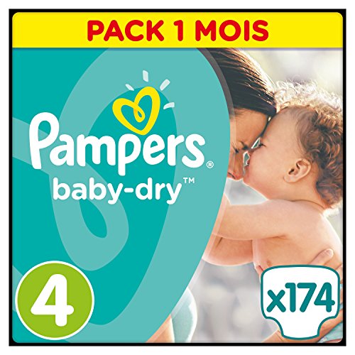Pampers - Baby Dry - Couches Taille 4 (7-18 ou 8-16 kg /Maxi) - Pack Economique 1 Mois de Consommation (x174 couches) Pampers - Baby Dry - Couches Taille 4 (7-18 ou 8-16 kg /Maxi) - Pack Economique 1 Mois de Consommation (x174 couches)