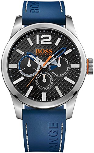Hugo Boss Orange - 1513250 - Montre Homme - Quartz Analogique - Cadran Noir - Bracelet Silicone Bleu