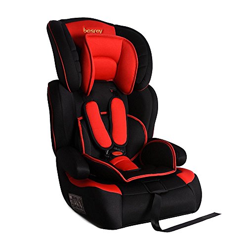 besrey Si&egrave;ge Auto et Rehausseur Trois en Un avec Harnais &agrave; 5 Points&comma; Appuie-T&ecirc;te r&eacute;glable et Protections Lat&eacute;rales pour l'Enfant de 9 &agrave; 36kg&comma; Groupe 1&sol;2&sol;3&comma; Certification de S&eacute;curit&eacute; ECE de l'UE et de 3C-Noir et Rouge