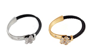 Bracelet avec fleur, plaquage argent ou or, orné de SWAROVSKI ELEMENTS Bracelet avec fleur, plaquage argent ou or, orné de SWAROVSKI ELEMENTS