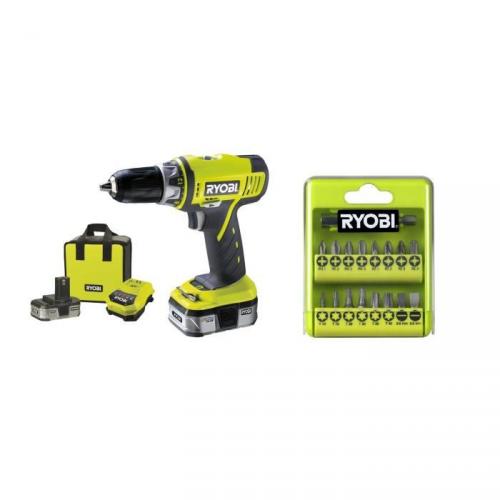 RYOBI Perceuse visseuse LCD14022 14,4 V 2x1,4 Ah Li avec 17 accessoires RYOBI Perceuse visseuse LCD14022 14,4 V 2x1,4 Ah Li avec 17 accessoires