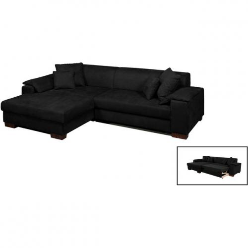 BOLERO Canapé d'angle à gauche, convertible, tissu, noir