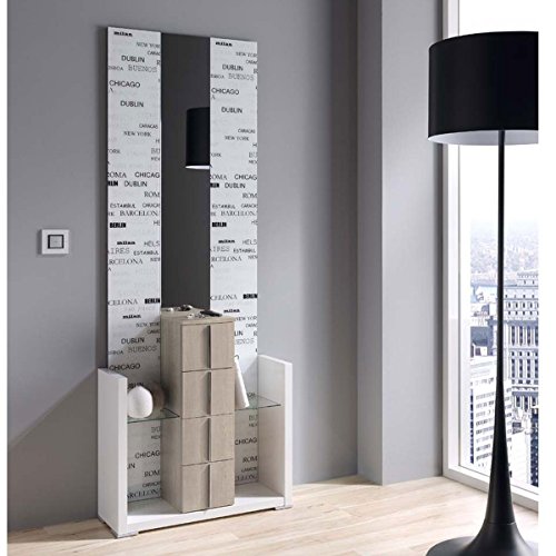Meuble d'entrée + miroir design Camélia ATYLIA Matières Mélamine/Aluminium Meuble d'entrée + miroir design Camélia ATYLIA Matières Mélamine/Aluminium