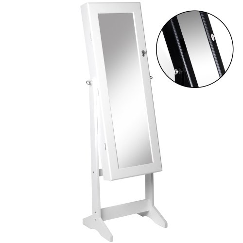 Armoire à bijoux sur pied - Blanc - avec miroir - 139,5 x 40,9 x 36,5 cm - bois et velours - fermeture à clé - DIVERSES COULEURS AU CHOIX