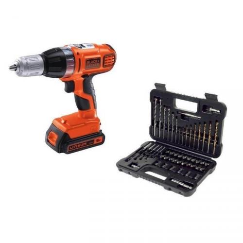 BLACK & DECKER Perceuse à percussion autoselect 18 V Li avec 50 accessoires	