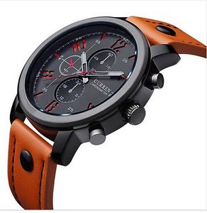Men's Fashion Leather Stainless Steel Sport Analog Quartz Wrist Watch Waterproof