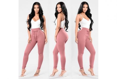 Slim Women New Popular Pants High Elastic Waist Belt Slacks