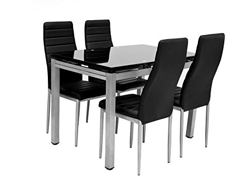 Table + 4 chaises + 2 rallonges Plato Noir Table + 4 chaises + 2 rallonges Plato Noir