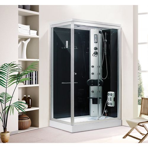 Douche balnéo Luxe Organtina Rect : 6 jets de massage, radio, cadre alu, verre trempé noir Douche balnéo Luxe Organtina Rect : 6 jets de massage, radio, cadre alu, verre trempé noir