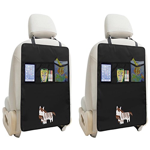2 PCS Protection Dossier Si&egrave;ge Arri&egrave;re Voiture ZUOAO Housse Organisateur Voiture Multi-poches Auto Universel Imperm&eacute;able et Solide Noir pour Tablette iPad Jouets &lpar;Z&egrave;bre&rpar;