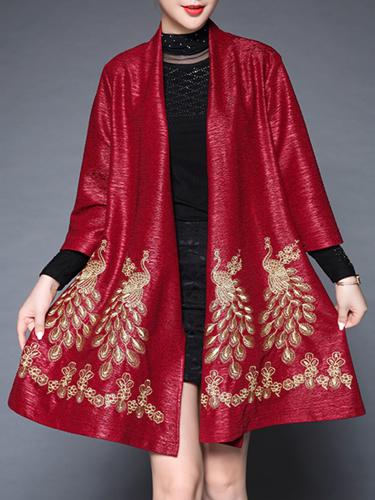 Plus Size Elegant Women Peacock Embroidery Cardigans