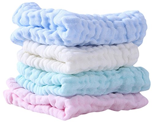 Happy Cherry Lot de 4 Serviettes de Visage B&eacute;b&eacute; Enfant Gar&ccedil;on Fille en Coton Multifonctions Mouchoir Allaitement Alimentation Nouveau-n&eacute; Gaze de bain Douche Bavoir 28&ast;28CM Couleur au hasard