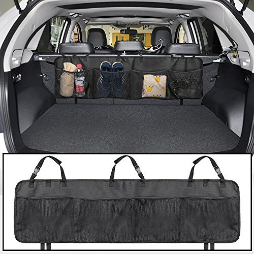JTDEAL Organiseur de Coffre&lpar;100cm&ast;30cm&rpar;&comma; Multi Rangement pour Si&egrave;ge Arri&egrave;re de Voiture en Polyester avec 4 Poches Filet de Sac pour Organiseur &agrave; Suspendre pour Auto&comma; SUV etc&lpar;Noir&rpar;