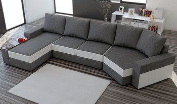 Canapé d'angle convertible contemporain GAPO, coloris blanc et gris en PU et tissu Angle à droite Canapé d'angle convertible contemporain GAPO, coloris blanc et gris en PU et tissu Angle à droite
