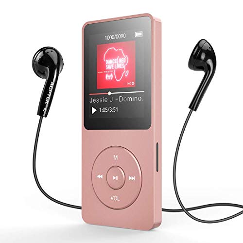 AGPTEK Lecteur MP3 Bluetooth 4.0 8Go Lecteur Musique Sport Portable avec Podomètre, Radio FM, Enregistrement Vocal, 1.8 TFT Écran, Supporte Carte SD jusqu'à 128Go-A02T Or Rose