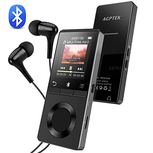 AGPTEK Haut-Parleur MP3 Bluetooth 4.0 avec Boutons Tactiles, Lecteur Musical 8Go en Métal pour Le Sport, Bouton de Volume/Verrouillage Indépendant, Supporte Carte SD 128Go(Non Incluse)-M6SB Noir