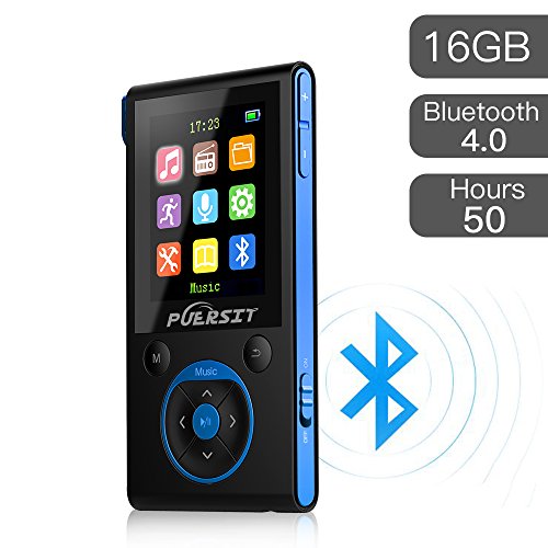 Lecteur MP3 Puersit 16 Go, Hi-Fi, Bluetooth, 50 heures de lecture, lecteur de musique sans perte de son