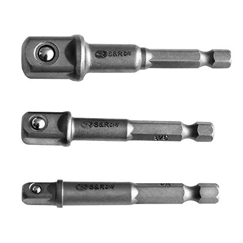 Adaptateurs Porte Douilles sur Perceuse/Visseuse à Choc. Lot de 3 Adaptateur Mandrin pans Carré 1/4", 1/2", 3/8" en Chome Vanadium Adaptateurs Porte Douilles sur Perceuse/Visseuse à Choc. Lot de 3 Adaptateur Mandrin pans Carré 1/4", 1/2", 3/8" en Chome Vanadium