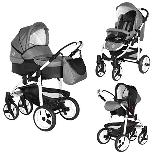 Poussette Combin&eacute;e Trio 3 en 1 B&W Gris&sol;Noir ISOFIX &quest; Landau&comma; poussette promenade&comma; si&egrave;ge auto Groupe 0 - Livr&eacute;e avec ses accessoires&period;