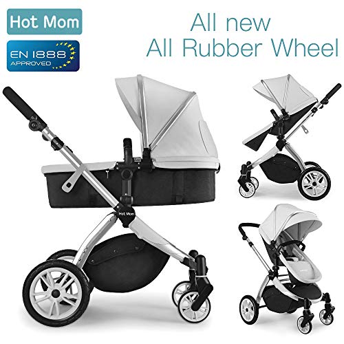 Chariot poussette Hot Mom 2018 combine avec nacelle et si&egrave;ge enfant 889&comma; gris